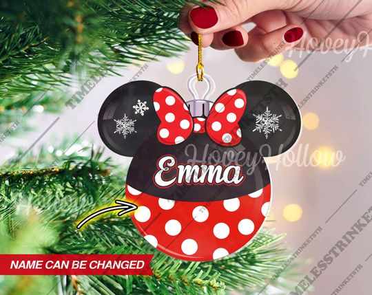 Minnie Mouse Christmas Ball Custom Name Ornament | Disneyland Characters Acrylic Ornament | Christmas Gifts For Kid.