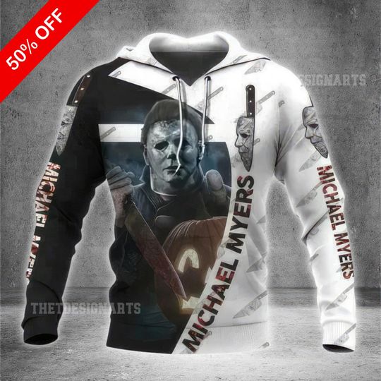 Michael Myers 3D Hoodie Pumpkin Face Knife Design, Halloween Costume Shirt for Spooky Events, Horror Fan Gift