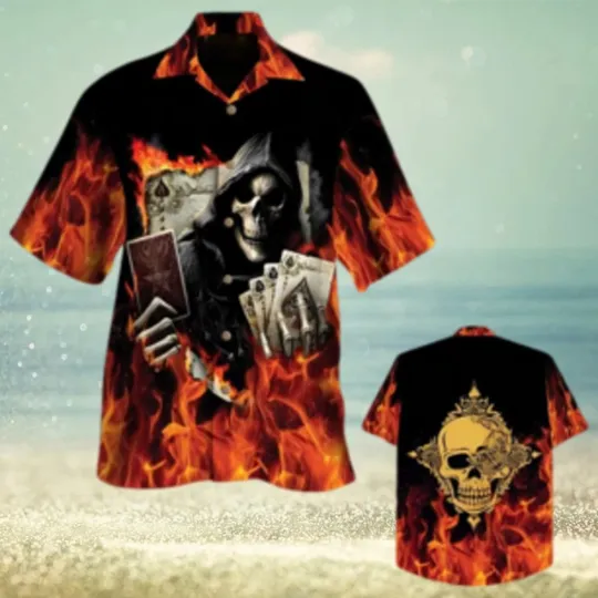 Discover Golden Poker Skull Hawaiian Shirt