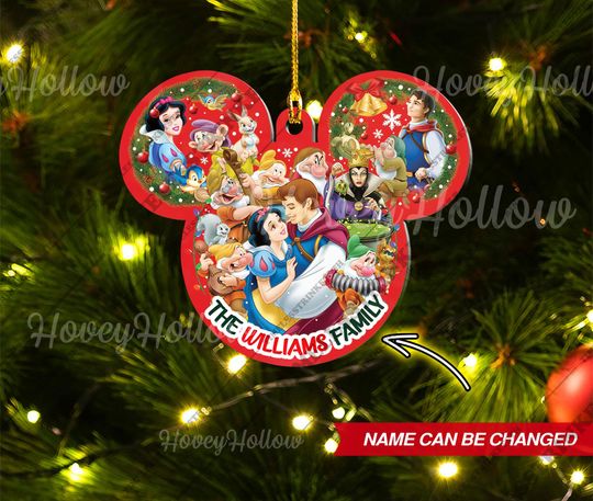 Personalized Snow White & Seven Dwarfs Ornament | Custom Family Name Mickey Head Christmas Decoration | Disney Holiday Gift