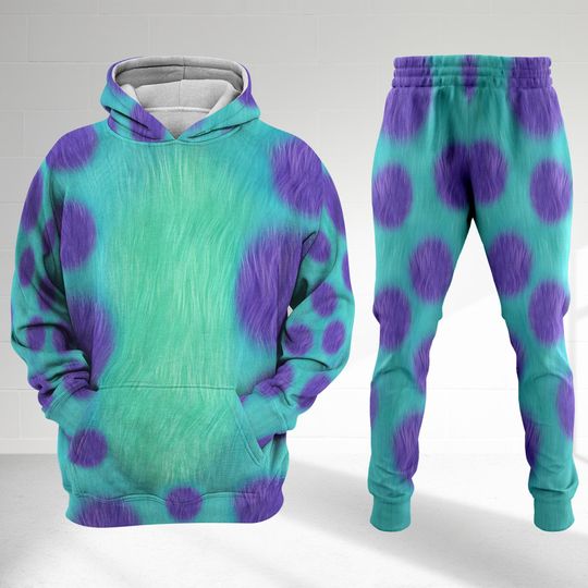 Sulley Monsters Inc 3D Hoodie Joggers Sets, Big Green And Purple Monster Costume Hoodie, Funny James P. Sullivan Character Cosplay, Halloween Gift