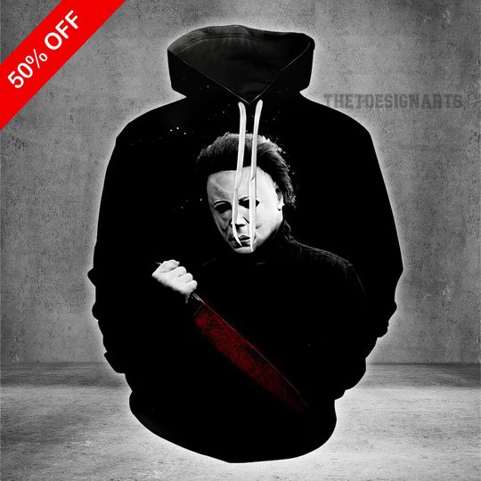 Discover Michael Myers Jason Voorhees 3D Hoodie Sweatshirt, Horror Movie Costume Sweatshirt for Halloween, Scary Fan Gift