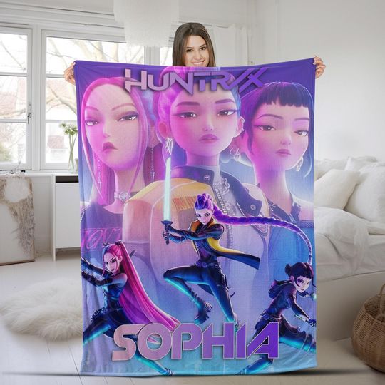 Kpop Demon Hunters Custom Blanket, Kpop Fun Gift, Cozy K-Pop Demon Hunters Huntrix Blanket