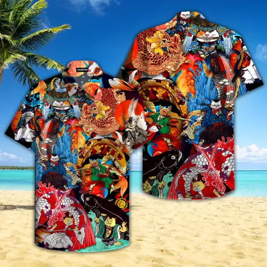 Discover Sushi Master Cats and Koi Fish Hawaiian Shirt