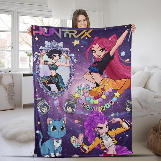 Kpop Demon Hunters Custom Blanket, Kpop Fun Gift, Cozy K-Pop Demon Hunters Huntrix Blanket