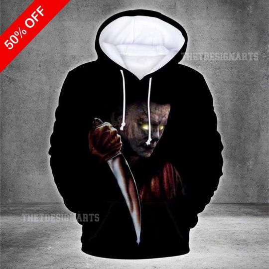 Michael Myers Hoodie 3D Printed Pullover, Horror Movie Cosplay Costume for Halloween, Horror Fan Gift