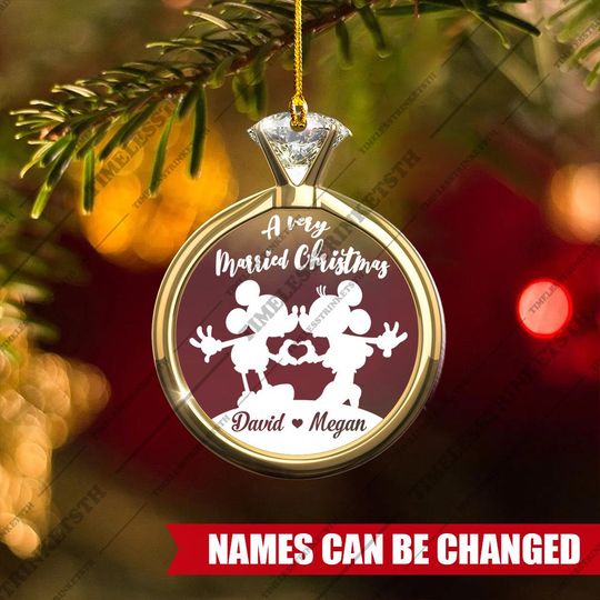 Discover Personalized Married Couple Ornament | Custom Names Mickey Christmas Decoration | Newlywed Disney Holiday Gift for Husband & Wife