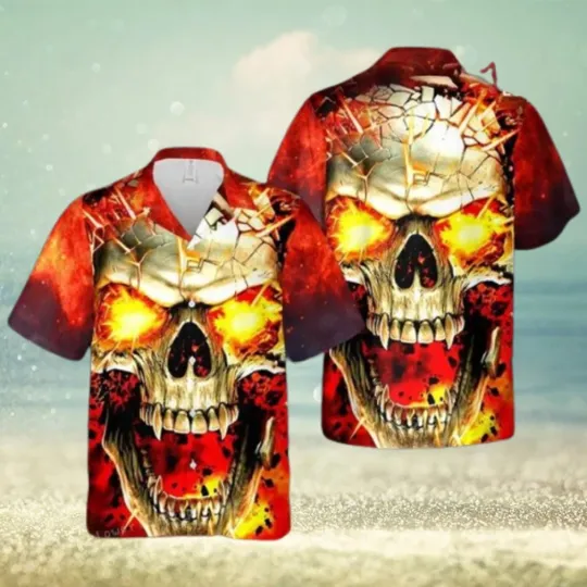 Discover Skull Fire Aloha Hawaiian Shirt for Men