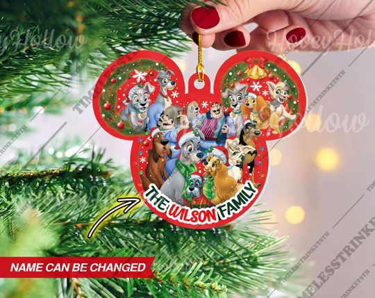 Personalized Lady & the Tramp Christmas Ornament | Custom Family Name Mickey Head Holiday Decoration | Disney Xmas Tree Gift