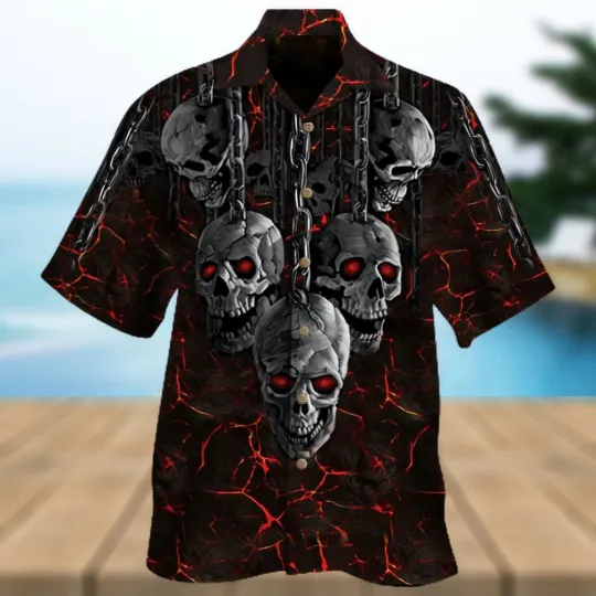 Discover Red Eye Lava Skull Hawaiian Shirt