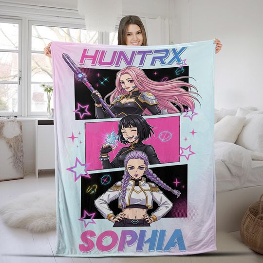 Discover Huntrix Custom Blanket, Cute Huntrix Inspired Blanket, Huntrix Rumi, Zoey Blanket