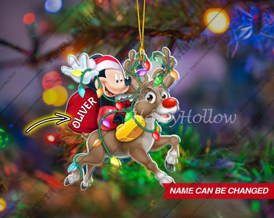 Personalized Mickey And Reindeer Christmas Ornament, Custom Name Xmas Tree Decoration | Holiday Gift for Kids & Disney Fans, Christmas Gifts