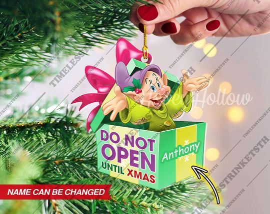 Discover Dopey Dwarf Christmas Gift Box Custom Name Ornament | Snow White And Seven Dwarf Characters Acrylic Ornament | Christmas Gifts For Kid.