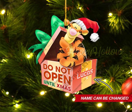 Discover Tigger Christmas Gift Box Custom Name Ornament | Winnie The Pooh Characters Acrylic Ornament | Christmas Gifts For Kid.
