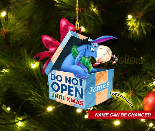 Eeyore Christmas Gift Box Custom Name Ornament | Winnie The Pooh Characters Acrylic Ornament | Christmas Gifts For Kid.