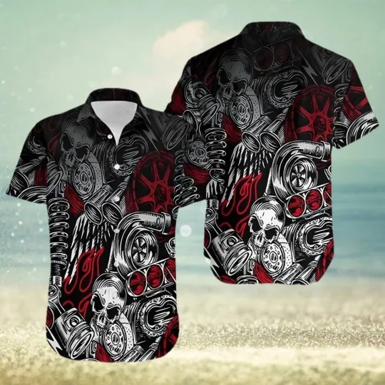 Discover Hawaiian Aloha Shirt with Skull Art for Motorbike Riders