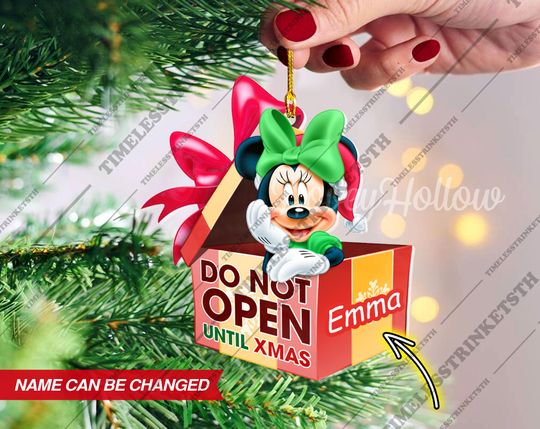 Minnie Mouse Christmas Gift Box Custom Name Ornament | Disneyland Characters Acrylic Ornament | Christmas Gifts For Kid.