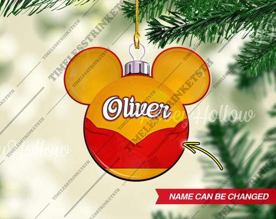 Pooh Christmas Ball Custom Name Ornament | Winnie The Pooh Characters Acrylic Ornament | Christmas Gifts For Kid.