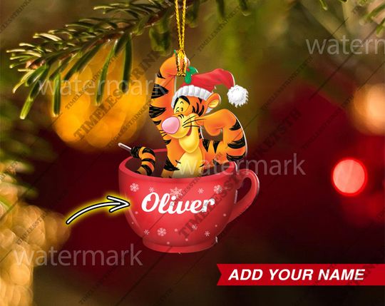Personalized Name Tigger Hot Cocoa Cup Mug Ornament, Winnie The Pooh Characters Custom Name Ornament, Christmas Gifts For Kid.