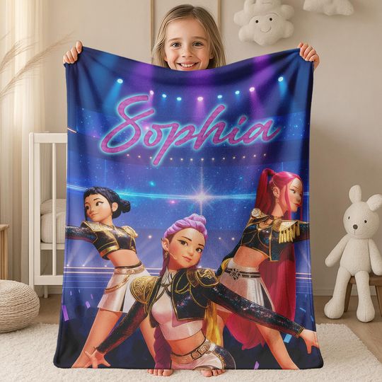 Discover Huntrix Theme Blanket, K-pop Demon Design, Custom Huntrix Gift, Pink Kids Blanket