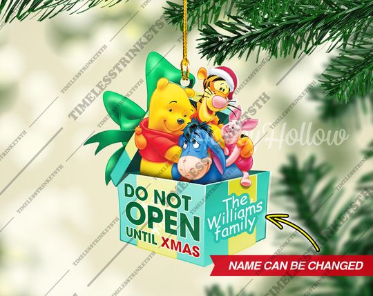 Discover Winnie The Pooh Christmas Gift Box Custom Family Name Ornament | Winnie The Pooh Characters Acrylic Ornament | Christmas Gifts For Kid.