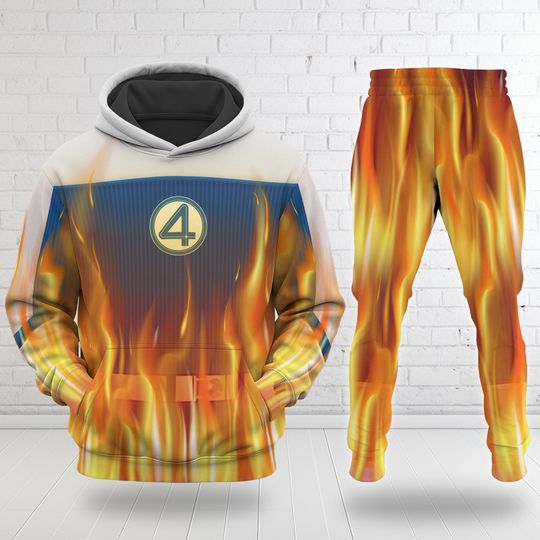 Johnny Storm Human Torch Costume Hoodie Jogger Set, Fantastic Four 3D Printed Hoodie and Joggers Set