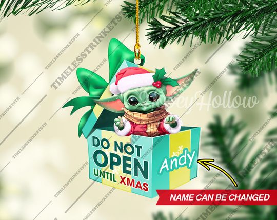 Discover Baby Yoda Christmas Gift Box Custom Name Ornament | Star Wars Characters Acrylic Ornament | Christmas Gifts For Kid.
