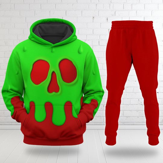 Evil Queen Poison Apple Cosplay Hoodie and Joggers Set, Disney Poison Apple Snow White Halloween Costume, Disneyland Poison Apple Halloween 3D Hoodie