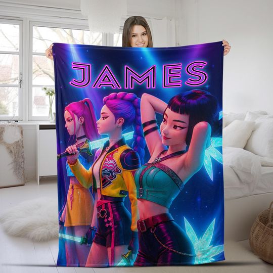 Discover Kpop Demon Hunters Custom Blanket, Kpop Fun Gift, Cozy Demon Hunters Huntrix Blanket