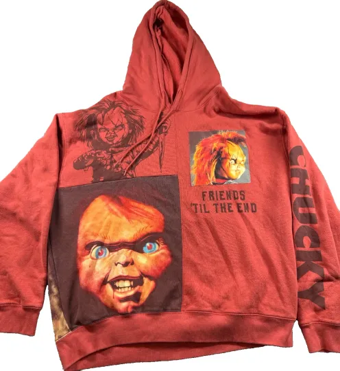 Chucky Hoodie Friends Til The End Horror Movie Graphic Sweatshirt Red