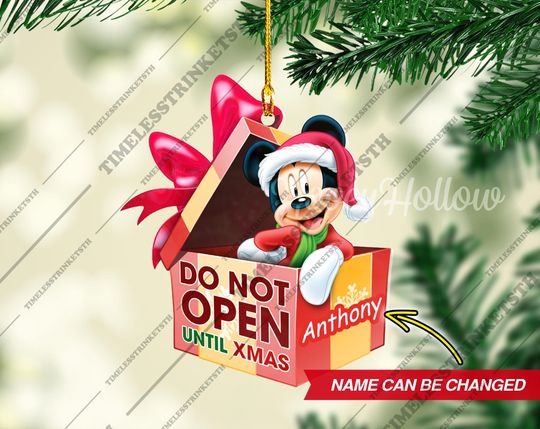 Discover Mickey Mouse Christmas Gift Box Custom Name Ornament | Disneyland Characters Acrylic Ornament | Christmas Gifts For Kid.