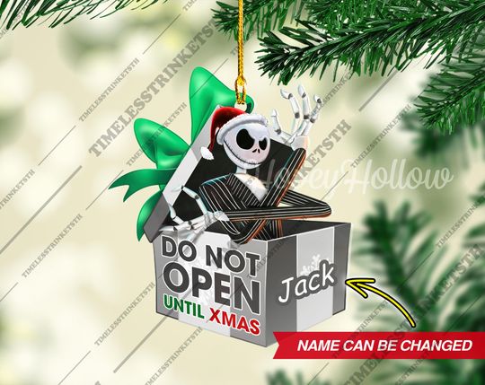 Jack Skellington Christmas Gift Box Custom Name Ornament | The Nightmare Before Christmas Characters Ornament | Christmas Gifts For Kid.