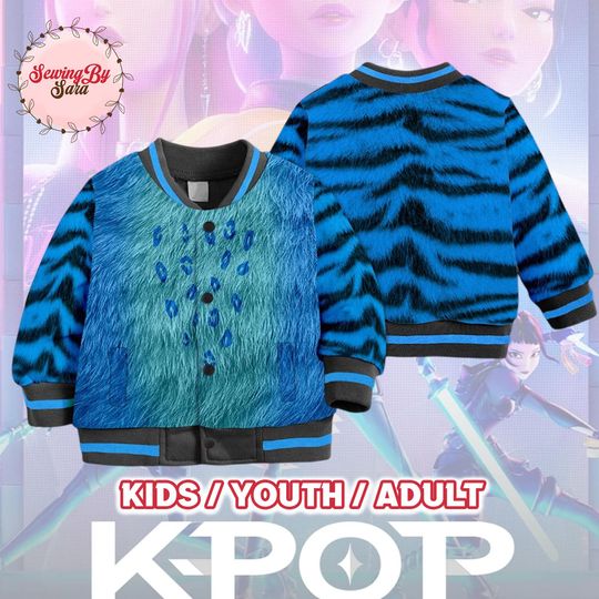Huntrix Kpop Demon Hunters Tiger Jacket, Derpy Tiger Blue Bomber Jacket