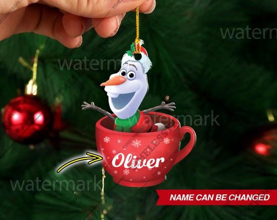 Discover Personalized Name Olaf Hot Cocoa Cup Mug Ornament, Disneyland Characters Custom Name Ornament, Christmas Gifts For Kid.