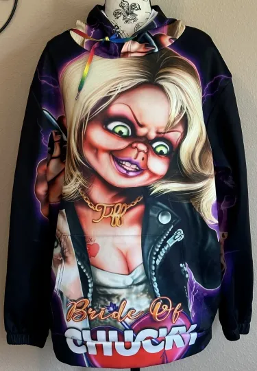 Discover Bride Of Chucky Hoodie Mens XXL Black All Over Print Childs Play Movie Halloween