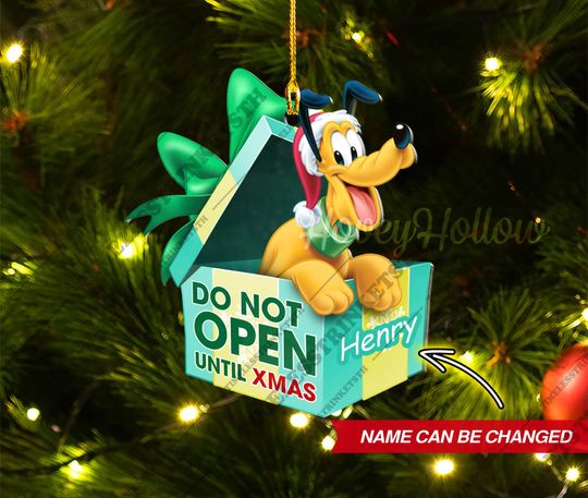 Discover Pluto Christmas Gift Box Custom Name Ornament | Disneyland Characters Acrylic Ornament | Christmas Gifts For Kid.