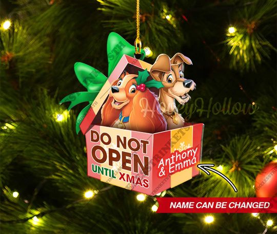 Discover Lady And The Tramp Christmas Gift Box Custom Name Ornament | Disneyland Characters Acrylic Ornament | Christmas Gifts For Kid.