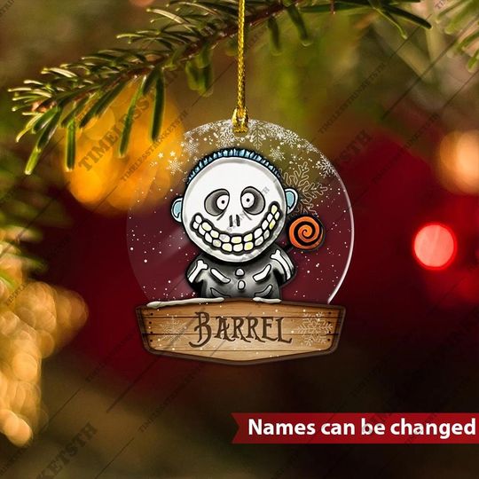Barrel Custom Name Ornament | The Nightmare Before Christmas Custom Name Acrylic Ornament | Jack And Sally Christmas Gifts For Kid.