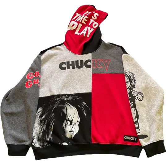 Discover Chucky Childs Play Hoodie Colorblock Graphic Good Guys Horror Size XL