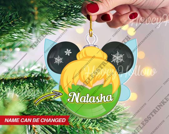Tinker Bell Christmas Ball Custom Name Ornament | Tinker Bell Custom Acrylic Ornament | Christmas Gifts For Kid.