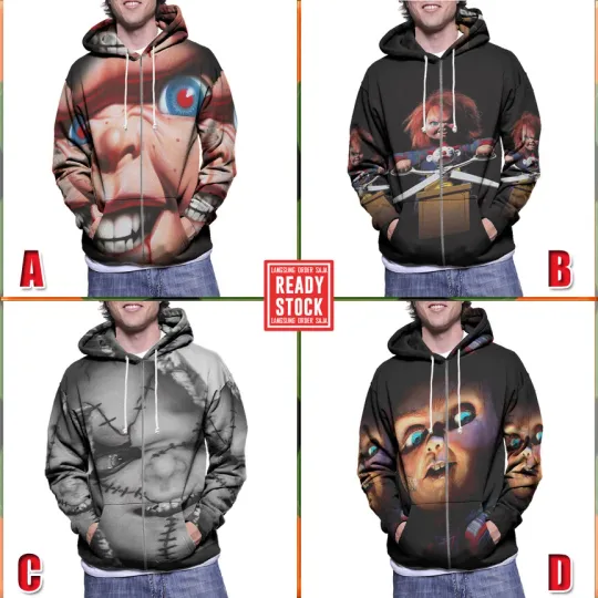Discover New Hoodie Chucky Doll Horror Hoodie Fullprint Polyester Zipper Hoodie