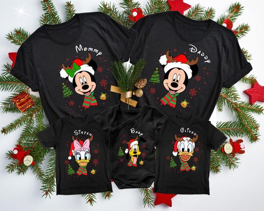 Discover Custom Disney Family Christmas Shirt, Family Christmas Matching shirt, Custom Disneyland Christmas t-shirt, Disney Character Christmas shirt