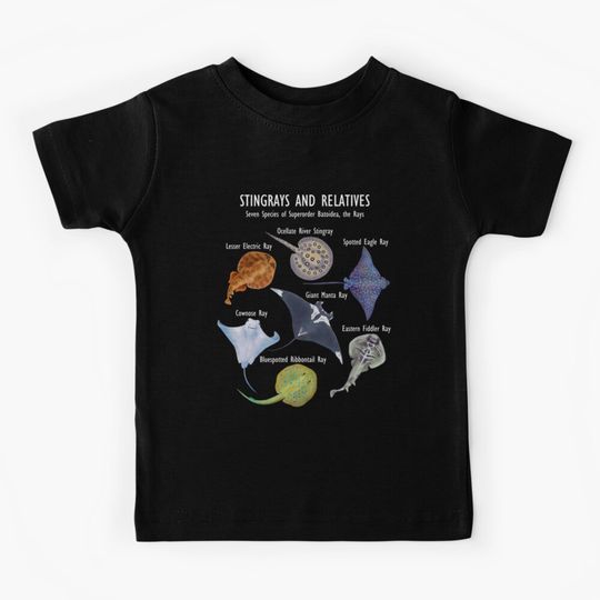 Discover Stingray Species: Manta Ray, River Stingray, and Relatives Kids T-Shirt