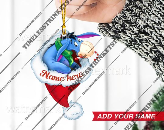 Eeyore Custom Name Christmas Ornament | Winnie The Pooh Characters Acrylic Ornament | Disneyland Personalized Family Ornament.
