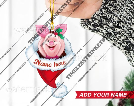 Discover Piglet Custom Name Christmas Ornament | Winnie The Pooh Characters Acrylic Ornament | Disneyland Personalized Family Ornament.