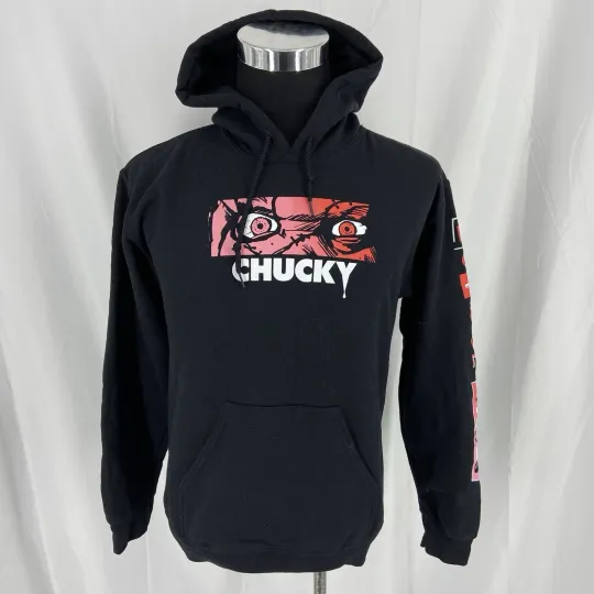 Discover Chucky Childs Play Hoodie Pullover Horror Graphics Mens Small -Haloween