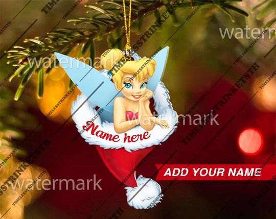 Discover Tinker Bell Custom Name Christmas Ornament | Disney Characters Acrylic Ornament | Disneyland Personalized Family Ornament.