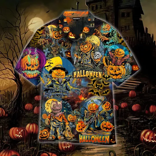 Discover Halloween Zombie Pumpkin Hawaiian Shirt