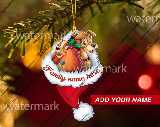 Discover Lady And The Tramp Custom Family Name Christmas Ornament | Disney Characters Acrylic Ornament | Disneyland Personalized Family Ornament.