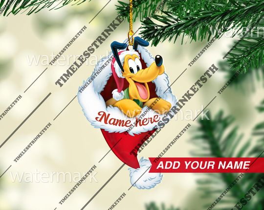Discover Pluto Custom Name Christmas Ornament | Mickey And Friends Acrylic Ornament | Disneyland Personalized Family Ornament.